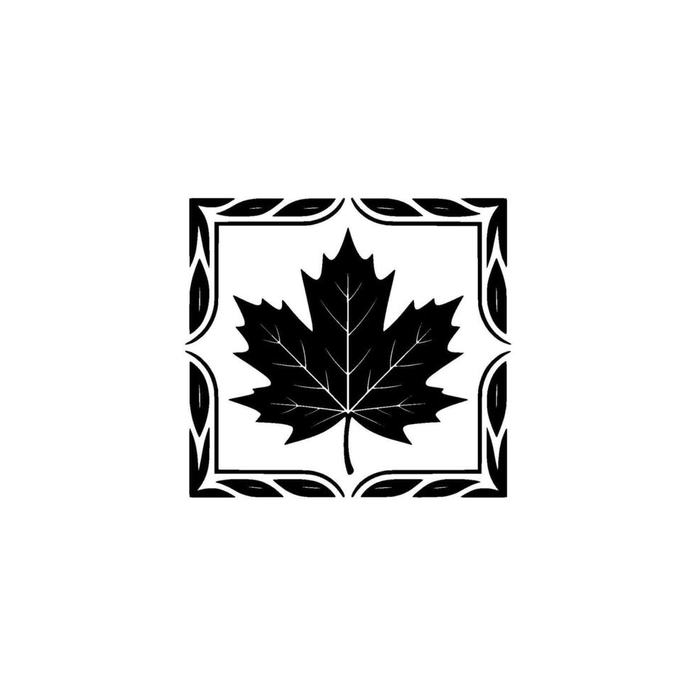 Elegant Black Maple Leaf Emblem in Decorative Frame on White vector