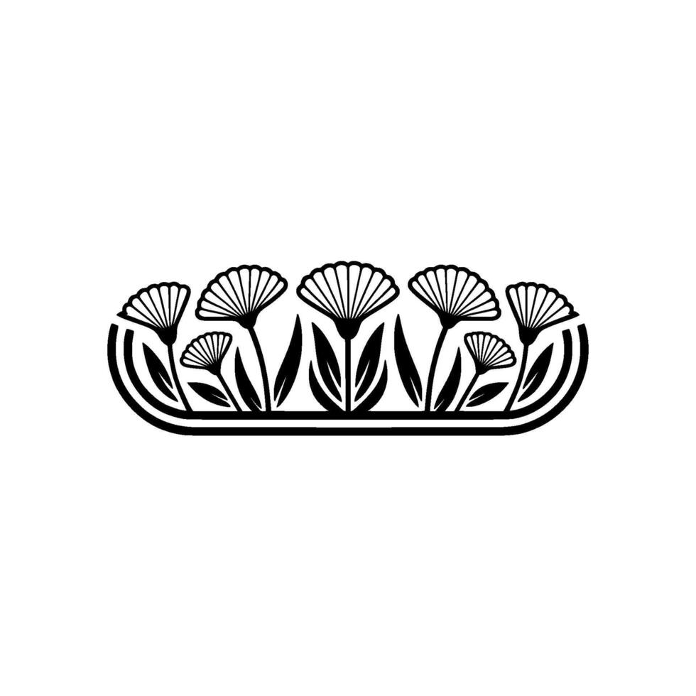 Minimalist Floral Border Illustration in Black White on Neutral Background vector