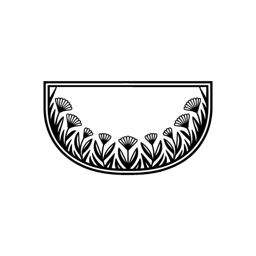 Floral Semicircle Frame - Minimalist Black and White Element vector