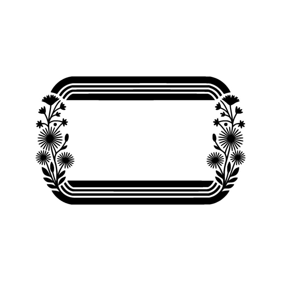 Decorative Floral Frame, Minimalist Black and White vector