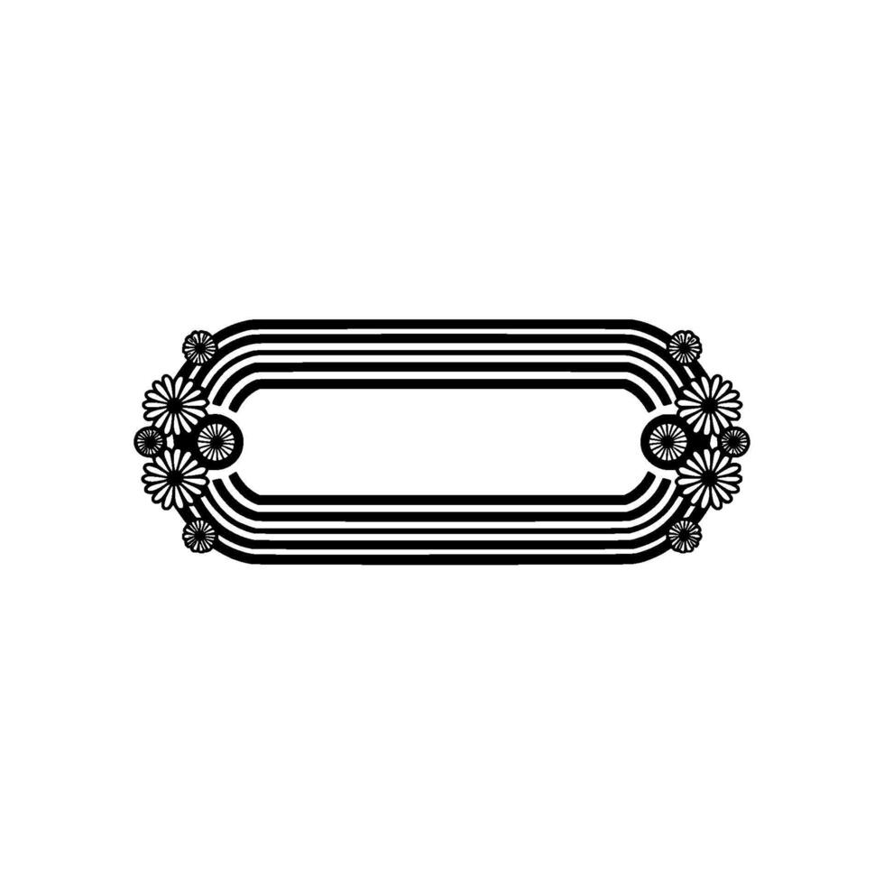 Retro Floral LabelBadge, Black White, Minimalist vector