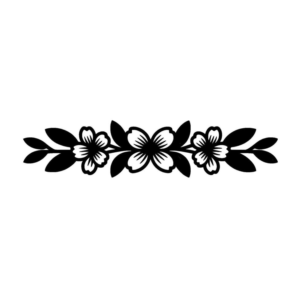 Minimalist Floral Border, Black White, Simple vector