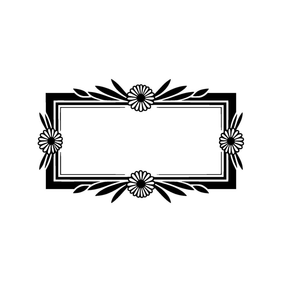 Elegant Floral Frame, Black and White, Geometric vector