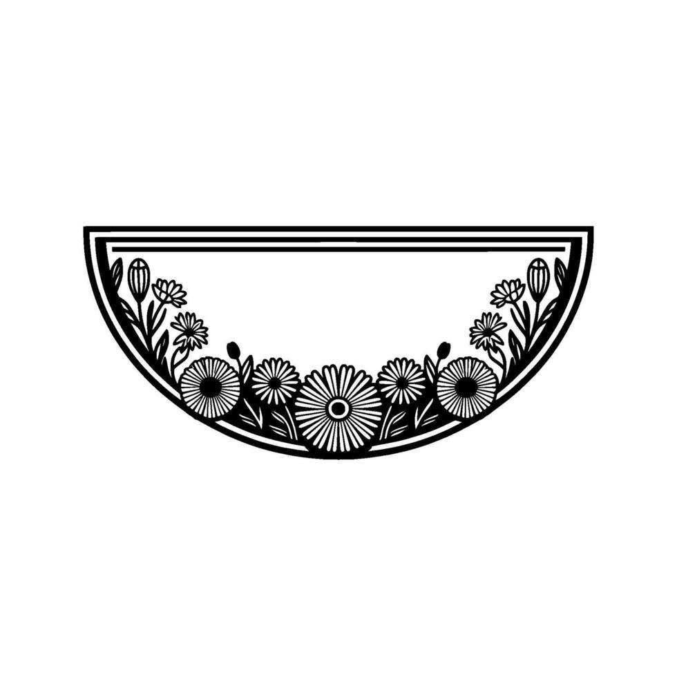 Floral Half-Circle Frame Minimalist Illustration, Black White vector