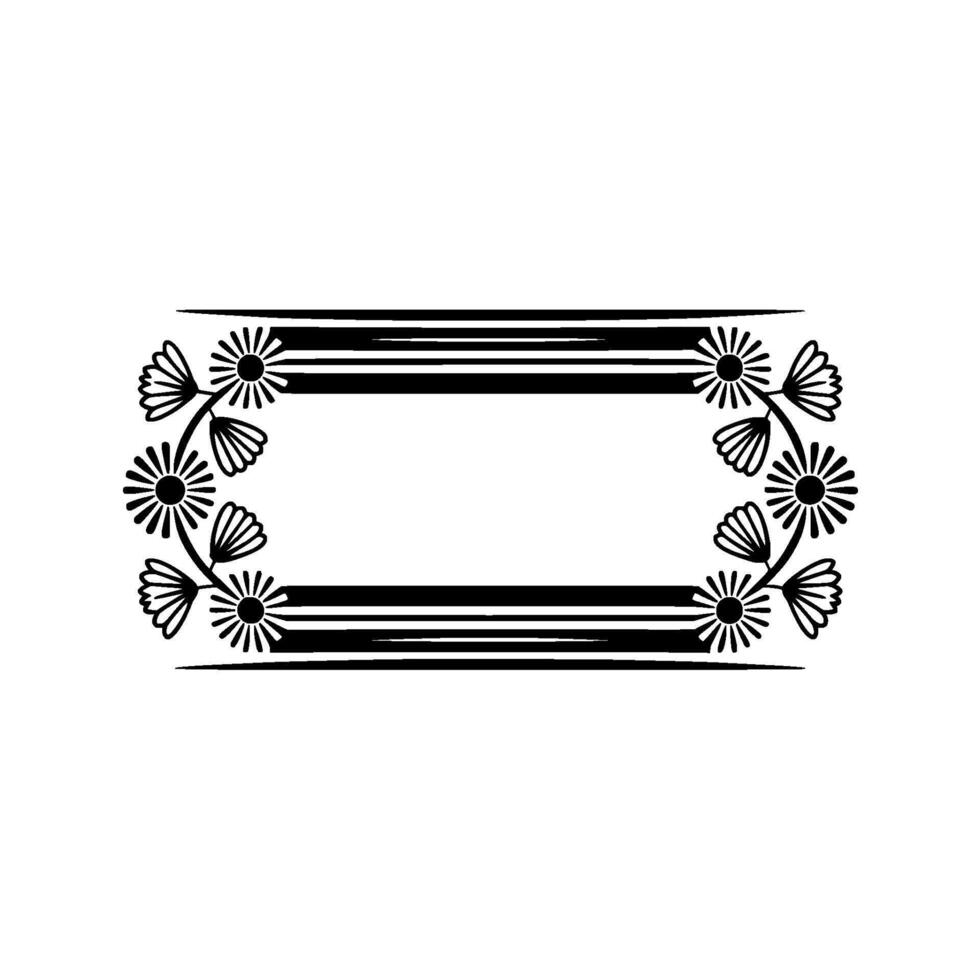 Elegant Floral Rectangular Frame - Black White Illustration vector