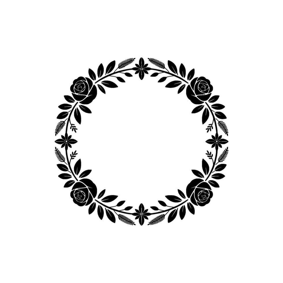 Elegant Black Floral Wreath on Cream Botanical Frame for vector