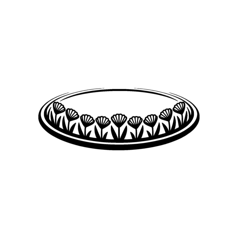 Minimalist Floral Oval Frame , Black and White, Illustration vector