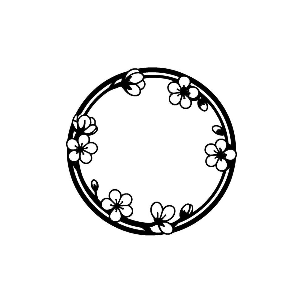 Delicate Sakura Flower Wreath on White, Minimalist Floral vector