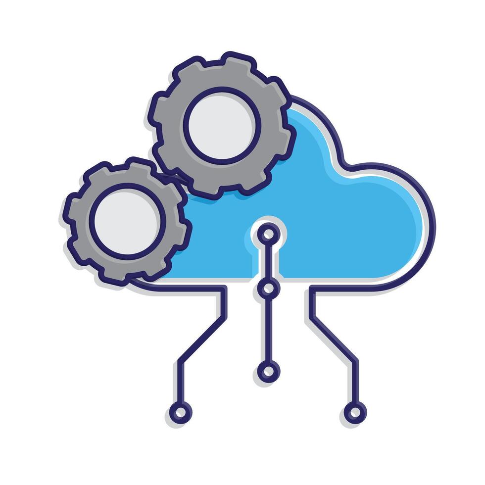 Technology icons. Automatic Cloud computing. Cloud and nodes with gears. Depicts automation, artificial intelligence. Isometric design style vector