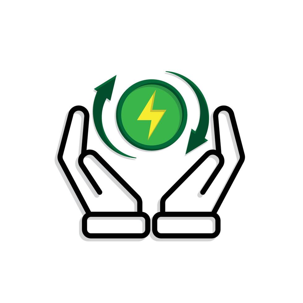 sustainable icon. green energy in hand. reuse, recycle, net zero, green energy, eco-friendly concepptt vector
