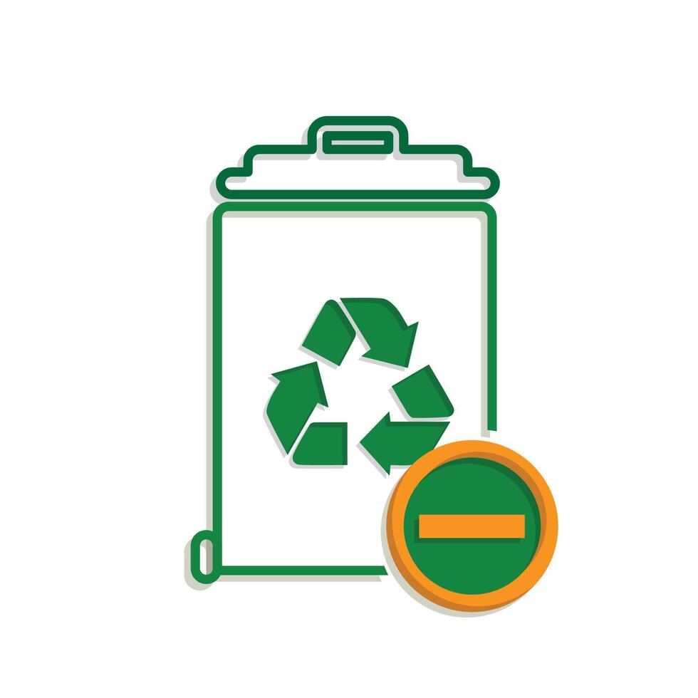 trash icon. recycling symbol with minus symbol on the bottom right. sustainability. reuse web icon, eco-friendly, second-hand.ox vector