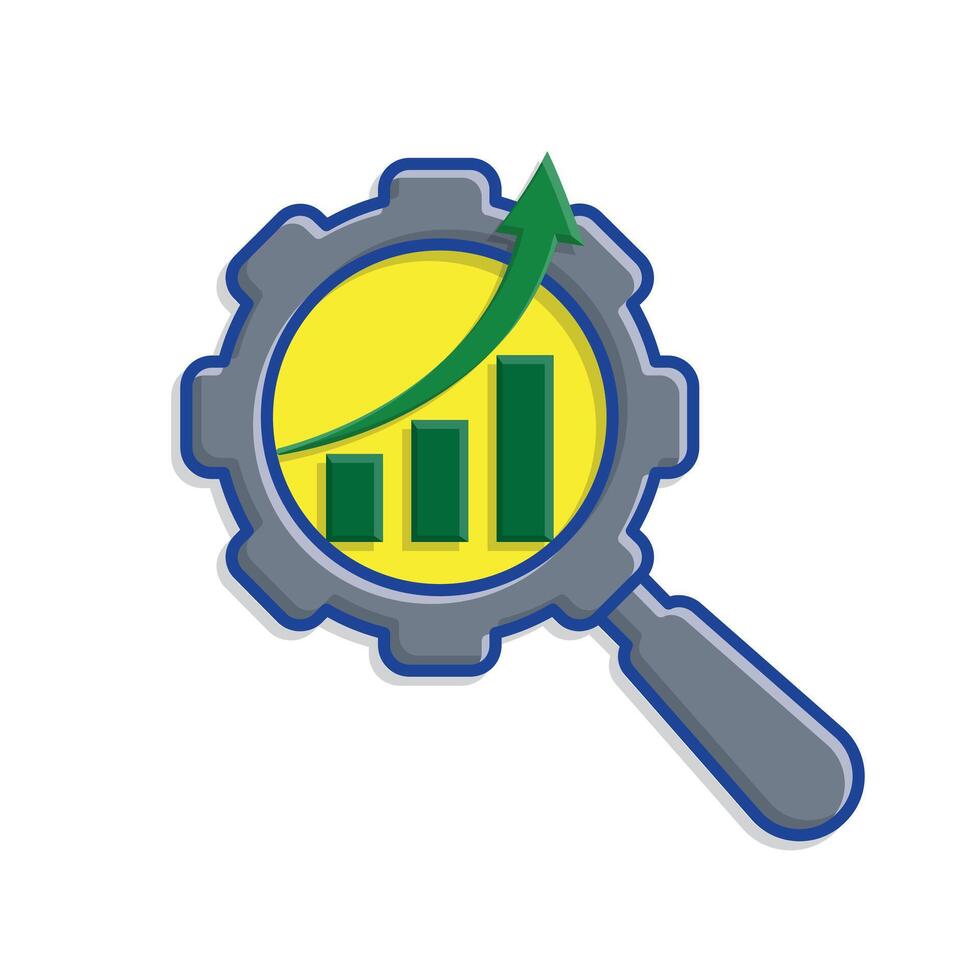 Optimization icon. SEO Optimization. magnifying glass like a gear with an upward graph. symbol for Process, automation, productivity.,mb vector