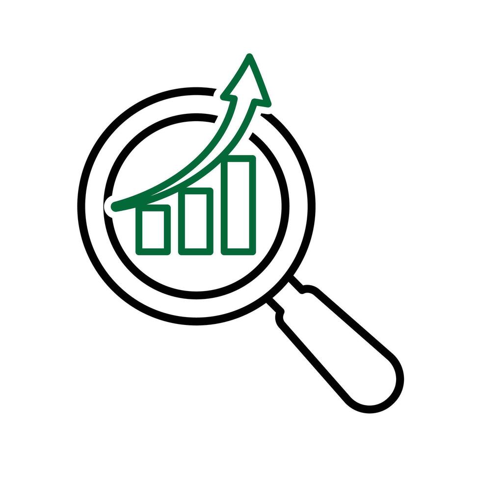 Optimization icon. SEO Optimization. magnifying glass with an upward graph. symbol for Process, automation, productivitylk vector