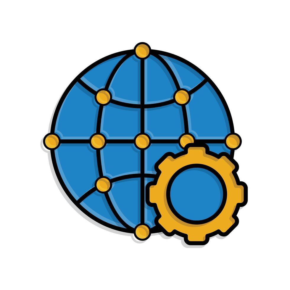 Optimization icon. Network Optimization. globe with connection lines and gear. symbol for Process, productivitym. vector