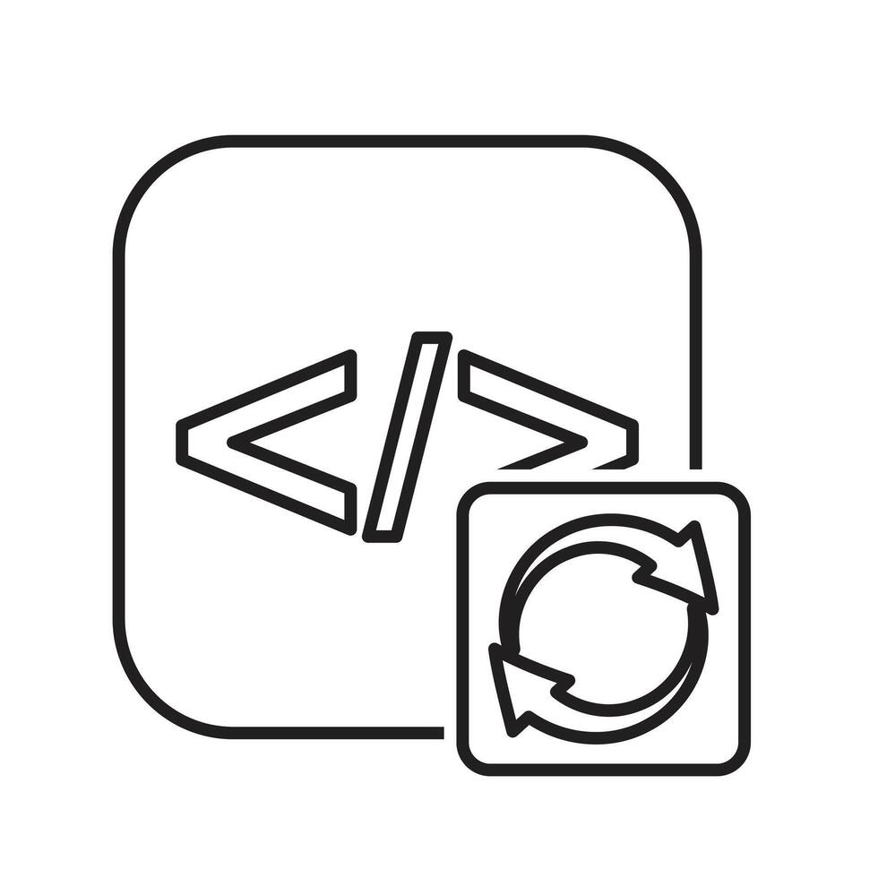 Optimization icon. IT Infrastructure Optimization. Programming code with automated flow. Symbol for Process, productivitysd vector