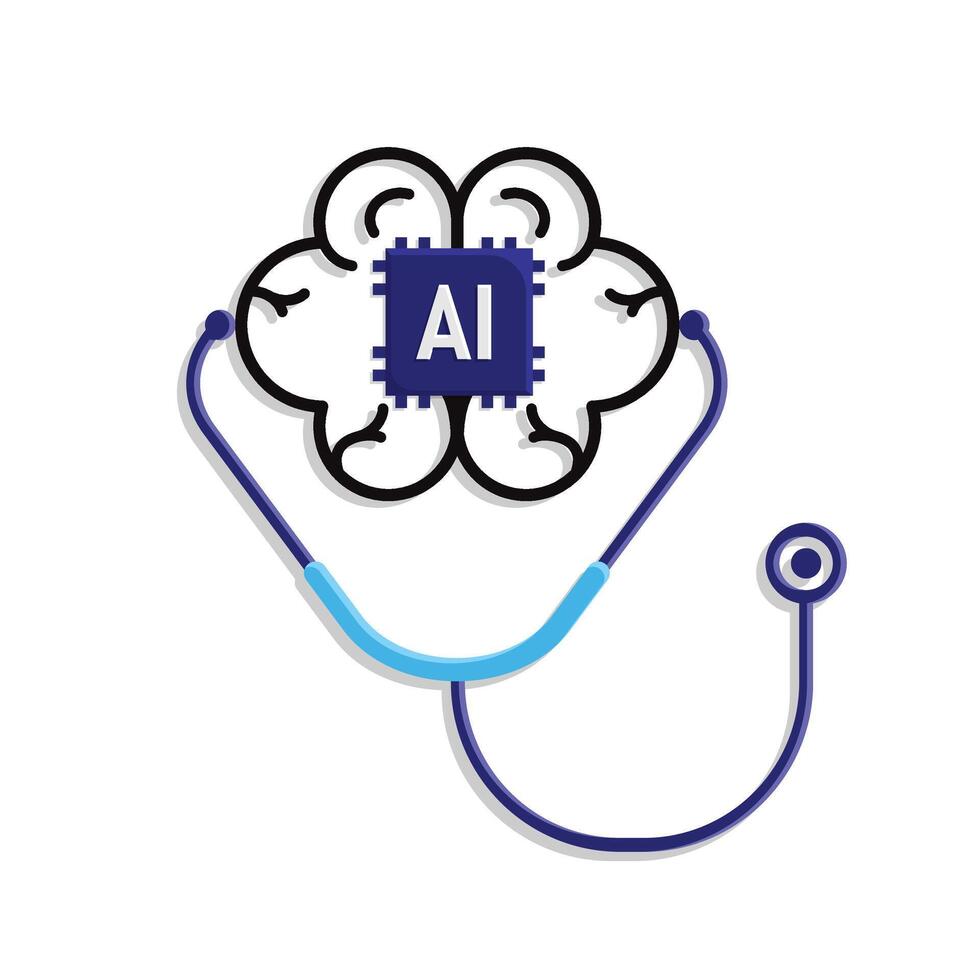 Automation icon. AI in Healthcare.AI brain and stethoscope. Depicts technology, future, artificial intelligence43 vector