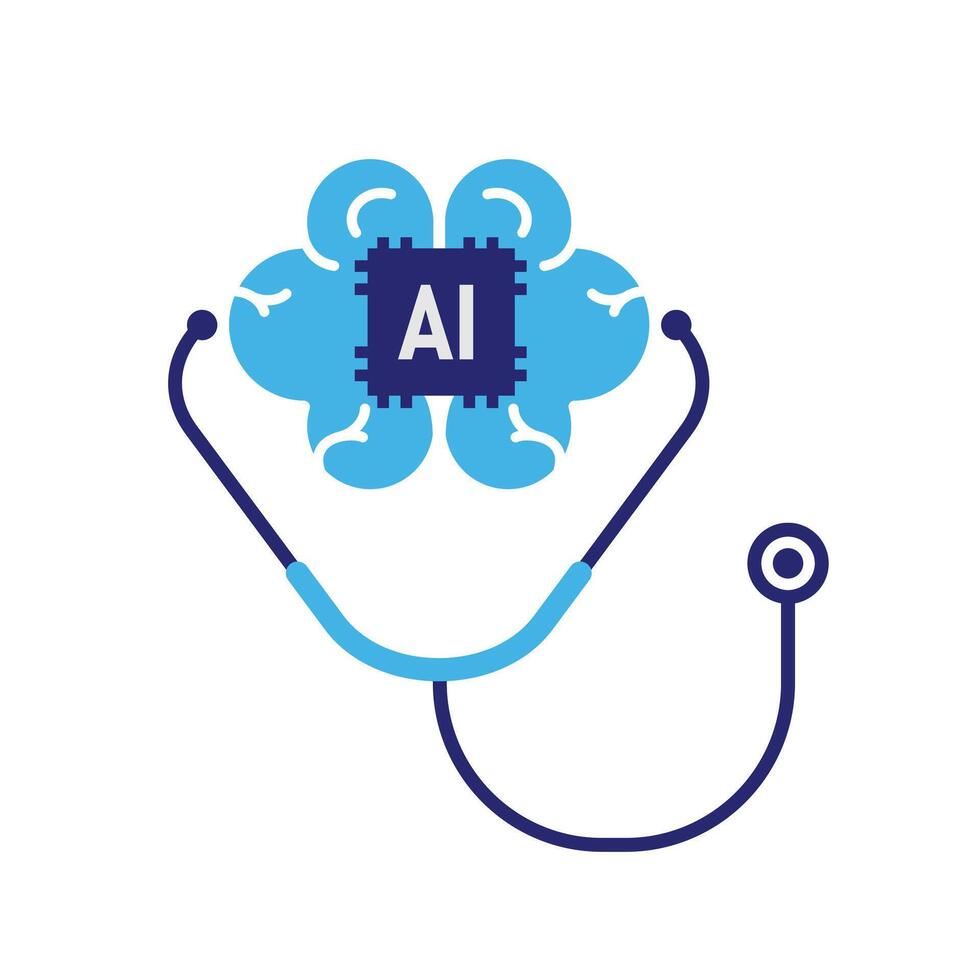 Automation icon. AI in Healthcare.AI brain and stethoscope. Depicts technology, artificial intelligence12 vector