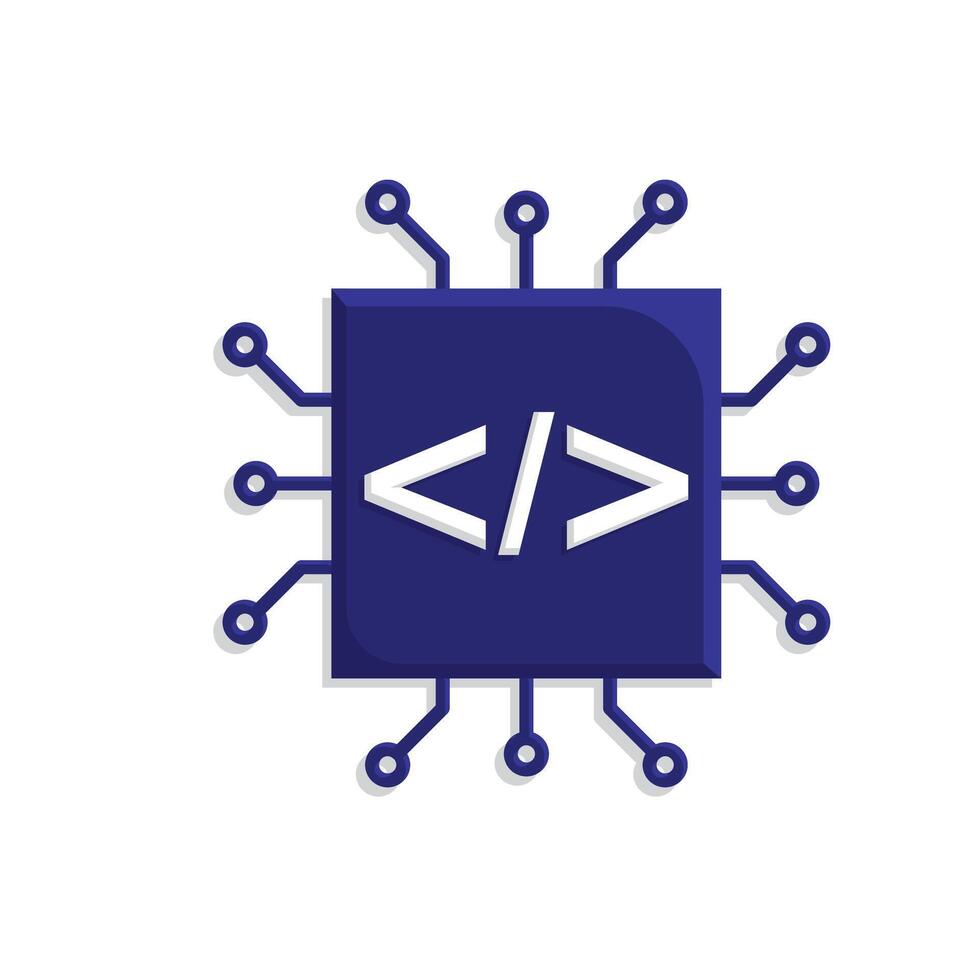 Technology icons. Natural Language Processing. Chips with programming codes. Depicts automation, future. Isometric design style vector