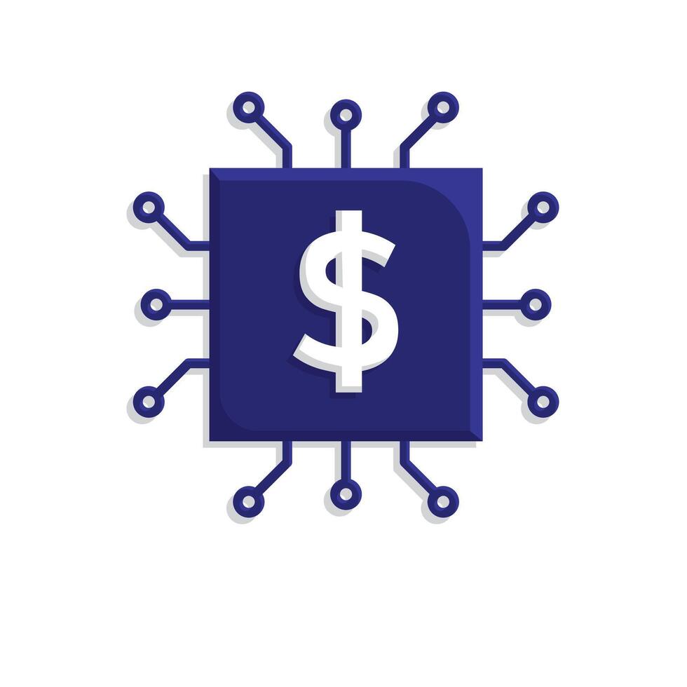 Technology icons. AI in Finance. Chip with dollar symbol. Depicts automation, future, artificial intelligence. Isometric design style vector