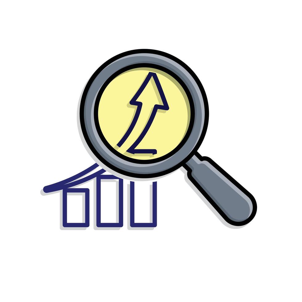 Technology icons. Predictive Analytics. Upward graph with magnifying glass. Depicts automation, future, artificial intelligence. Mixed design vector