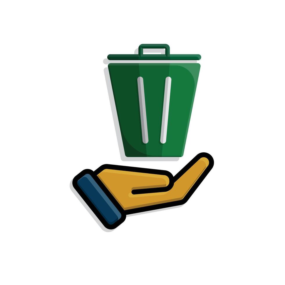 trash bin icon. recycling symbol in hand. sustainability. reuse web icon, eco-friendly, used goods, green energyhh vector