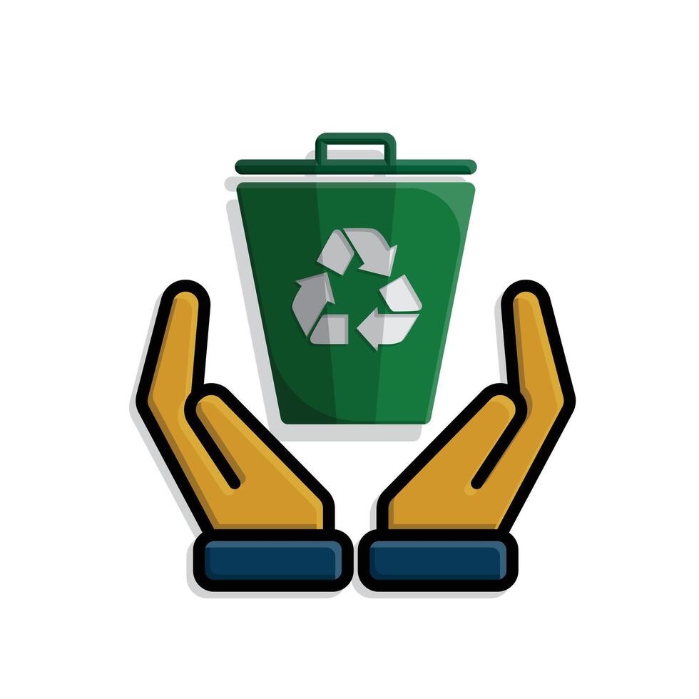trash bin icon. recycling symbol in hand. sustainability. reuse web icon, eco-friendly, used goods, green energyaa vector