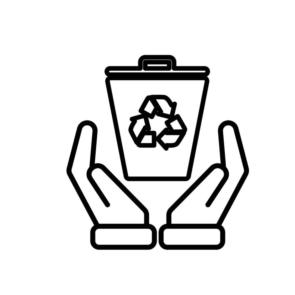 trash bin icon. recycling symbol in hand. sustainability. reuse web icon, eco-friendly, used goods, green energyoo vector