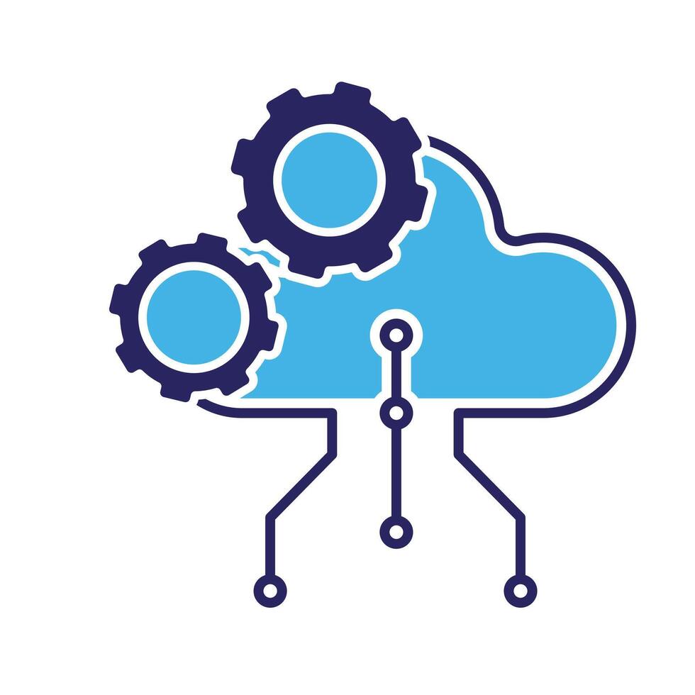 Technology icons. Automatic Cloud computing. Cloud and nodes with gears. Depicts automation, artificial intelligence. Flat design style.e vector
