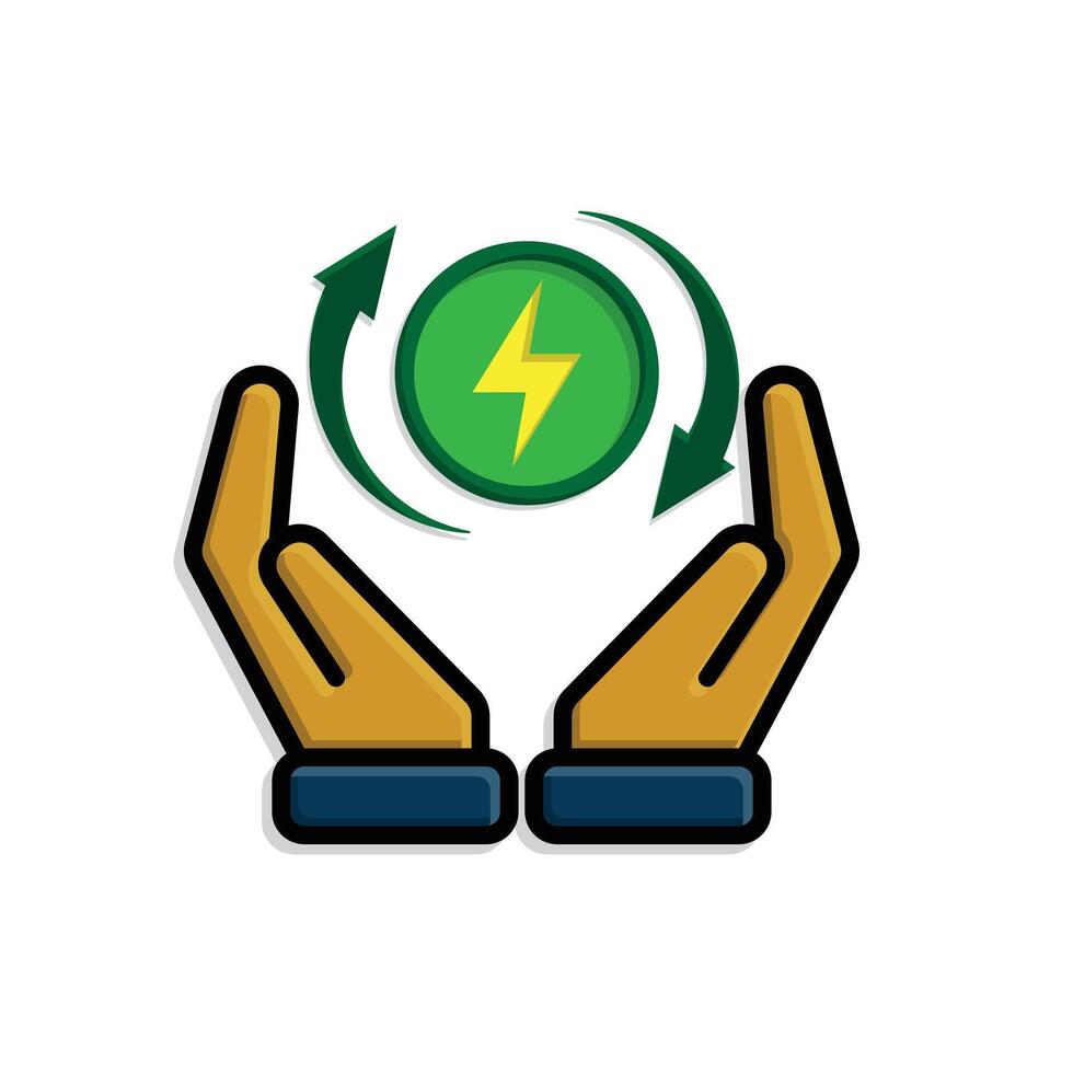 sustainable icon. green energy in hand. reuse, recycle, net zero, green energy, eco-friendly concept. vector