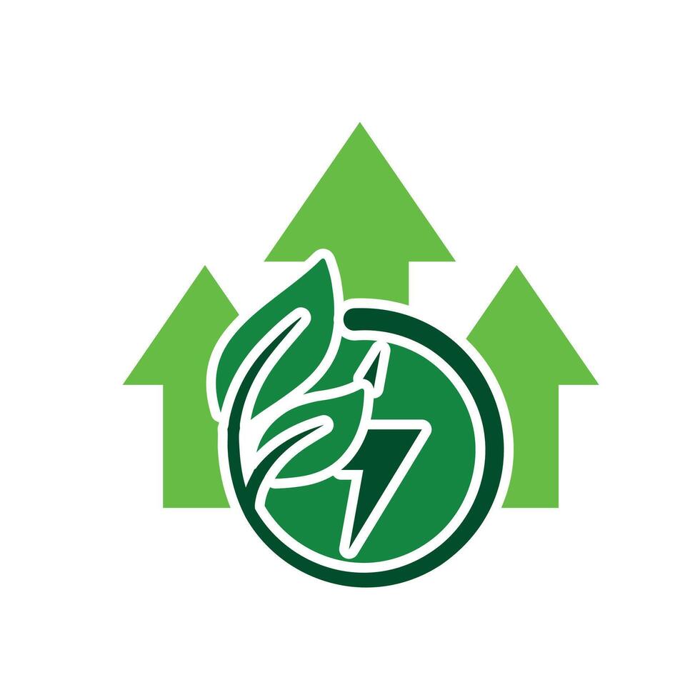 sustainable icon. green energy and up arrow. reuse, eco-friendly energy, zero emission, green energy, eco-friendly concept.d vector