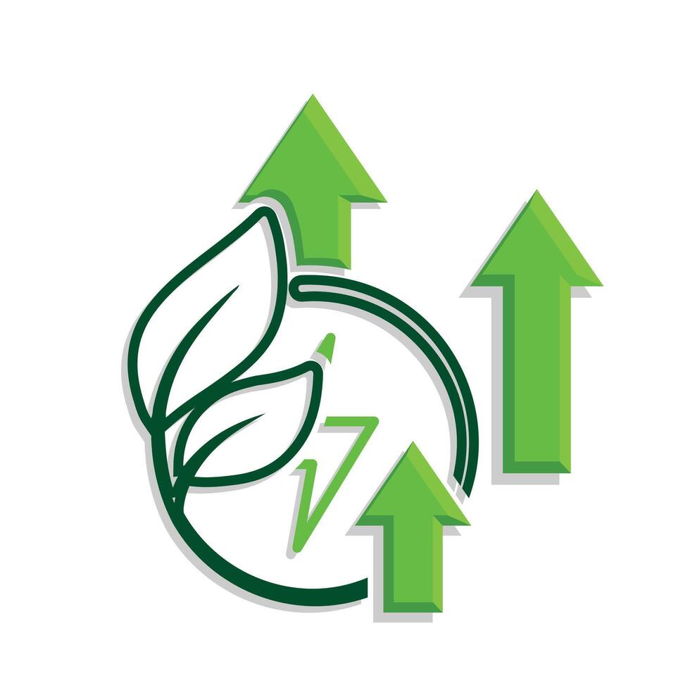 sustainable icon. green energy and up arrow. reuse, eco-friendly energy, zero emission, green energy, eco-friendly concept.s vector