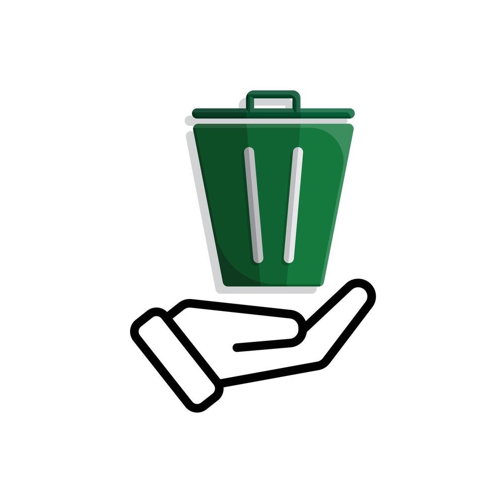 trash bin icon. recycling symbol in hand. sustainability. reuse web icon, eco-friendly, used goods, green energy.w vector