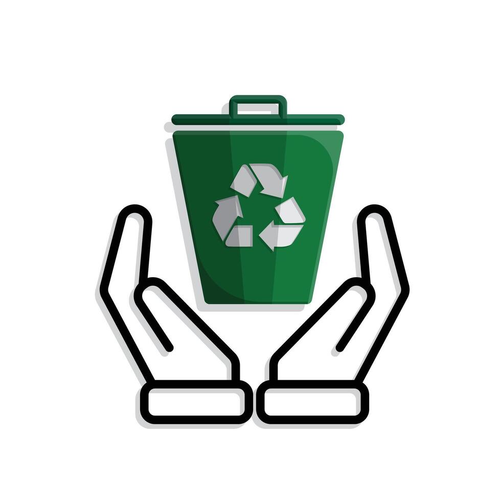 trash bin icon. recycling symbol in hand. sustainability. reuse web icon, eco-friendly, used goods, green energy2 vector