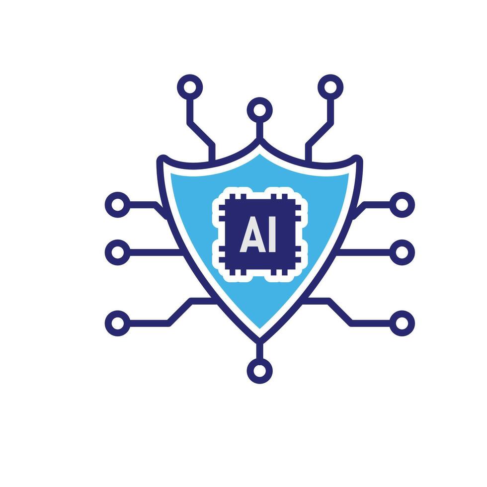 Automation icon. Security System. Shield with ai and node. Depicts technology, future, artificial intelligence. vector
