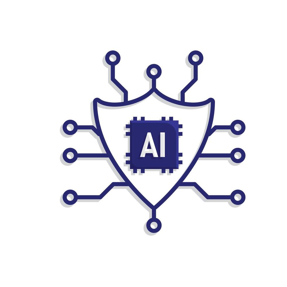 Automation icon. Security System. Shield with ai and node. Depicts technology, artificial intelligence. vector