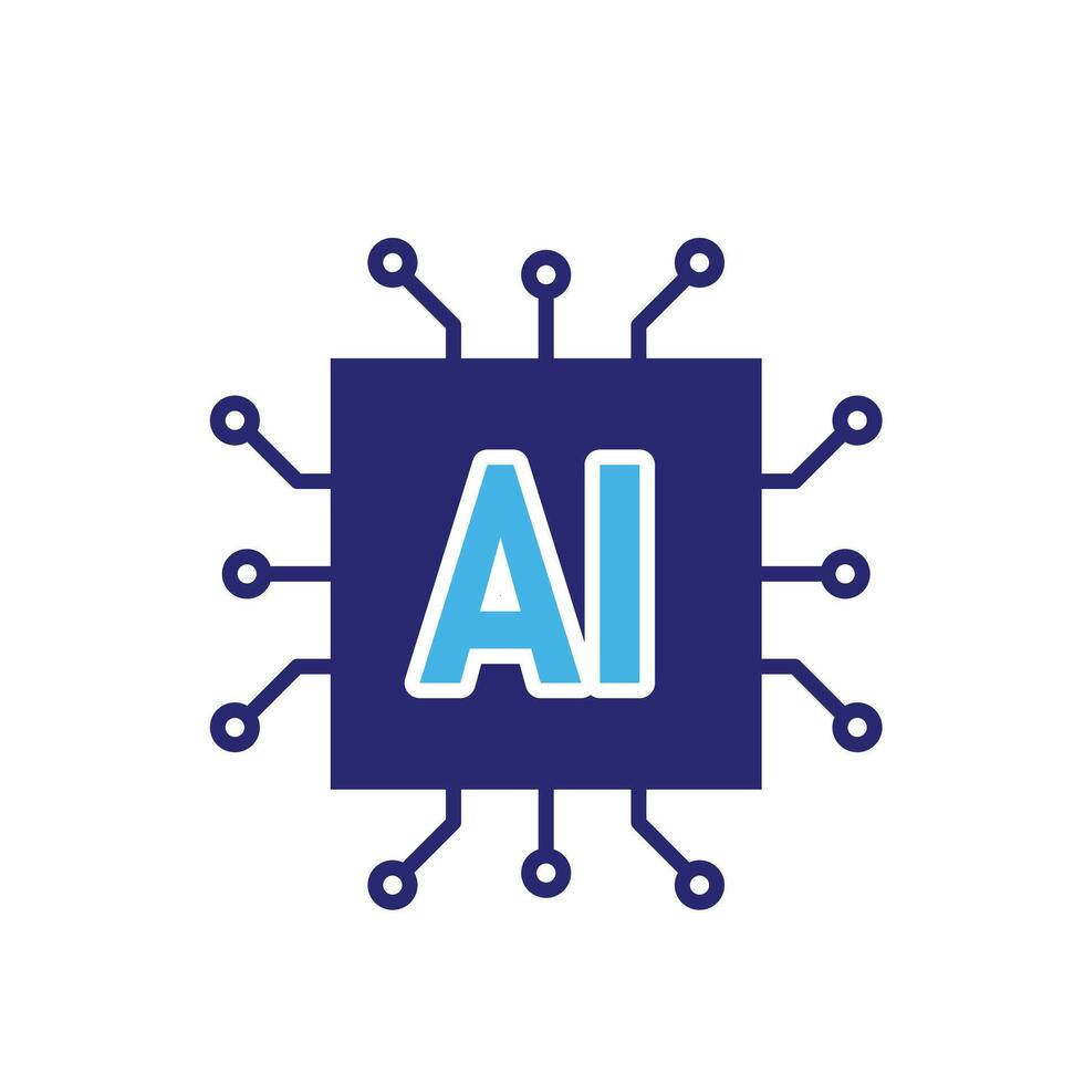 Technology icon. Natural Language Processing. Chip with AI. Depicts automation, future, artificial intelligence. Flat design style vector