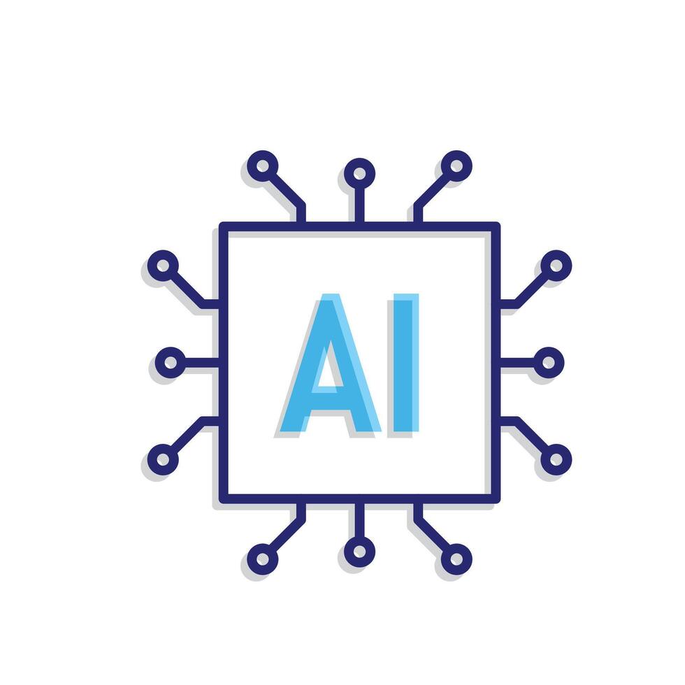Technology icon. Natural Language Processing. Chip with AI. Depicts automation, future, artificial intelligence. Mixed design style vector