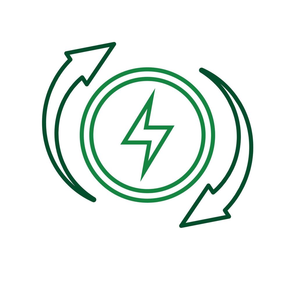 sustainable icon. green energy . electricity symbol with gear and circular arrow. recycle. Line style design.09876tg vector