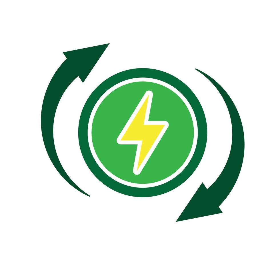 sustainable icon. green energy . electricity symbol with gear and circular arrow. reuse. Solid style design.8uy vector