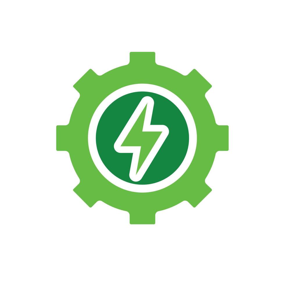 sustainable icon. green energy . electricity symbol with gear and circular arrow. reuse. Solid style design09ik. vector