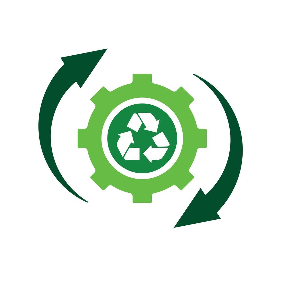 sustainable icon. recycling . reuse symbol with gears. Settings, zero emissions, web. Flat style design.qweu vector