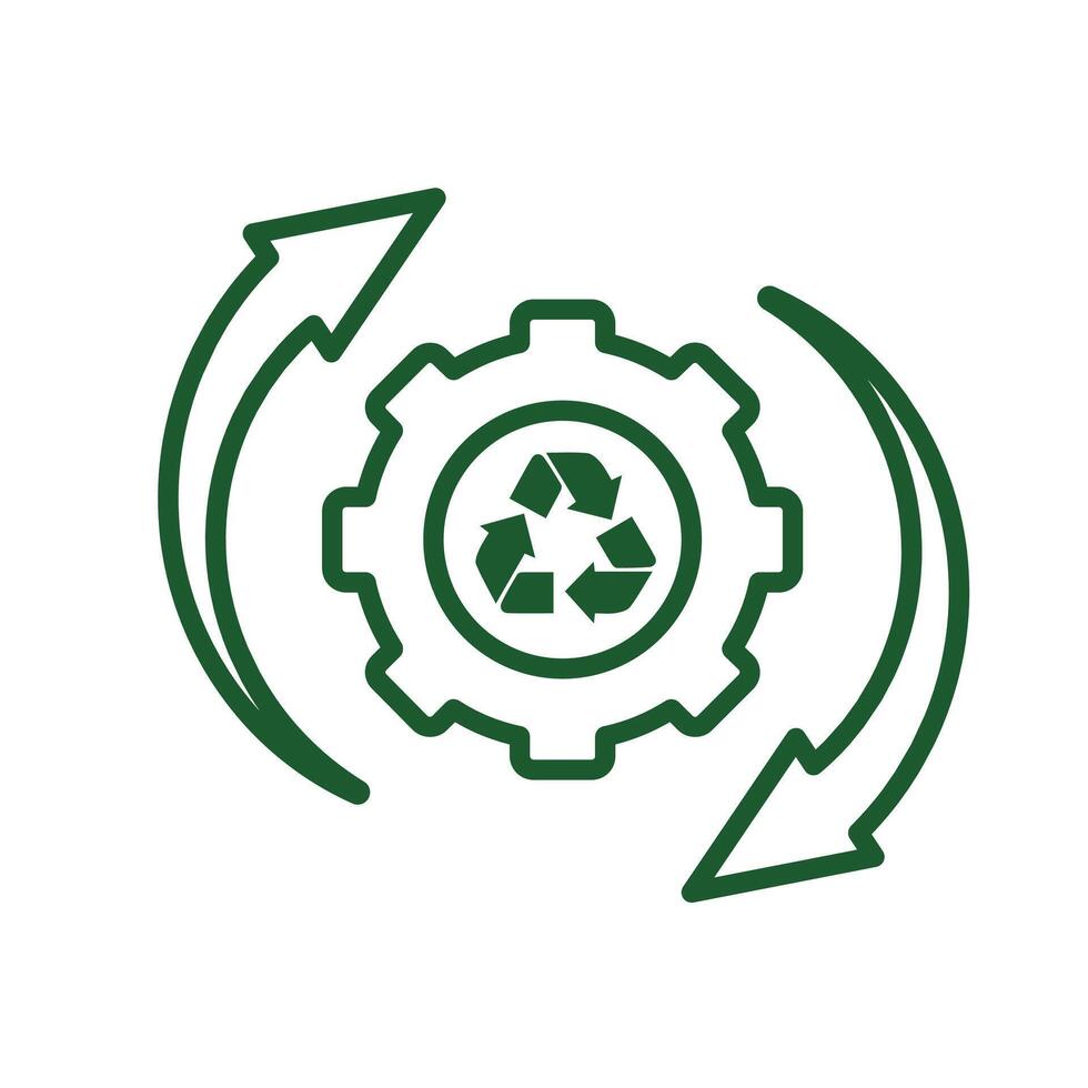 sustainable icon. recycling . reuse symbol with gears. Settings, zero emissions. Outline style design.iykm vector
