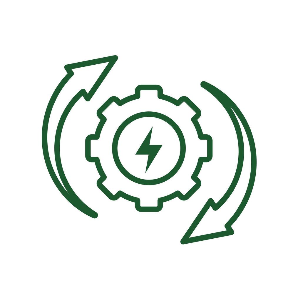 sustainable icon. recycling . reuse symbol with gears and arrows. Settings, zero emissions. Outline style design vector