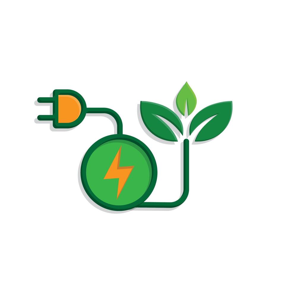 sustainable icon. green energy . leaf with electric plug. net zero, green energy, concept, web. isometric design style.kj vector