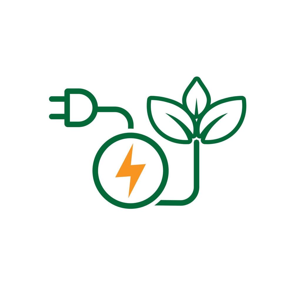 sustainable icon. green energy . leaf with electric plug. net zero, concept, web, clean energy. outline design style.xcv vector
