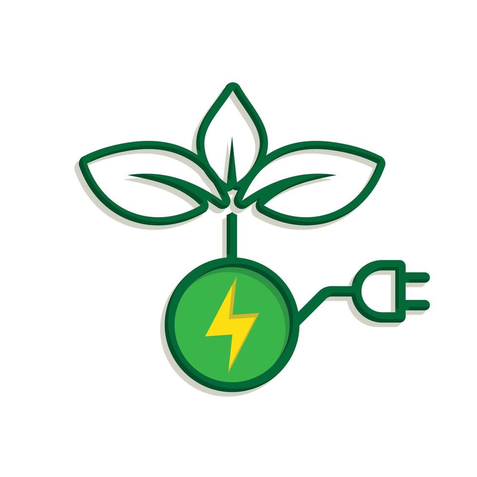 sustainable icon. green energy . leaf with electric plug. concept, web, clean energy. Mixed design style24 vector