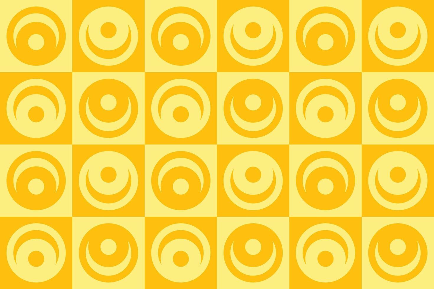 A yellow and white checkered background with circles vector