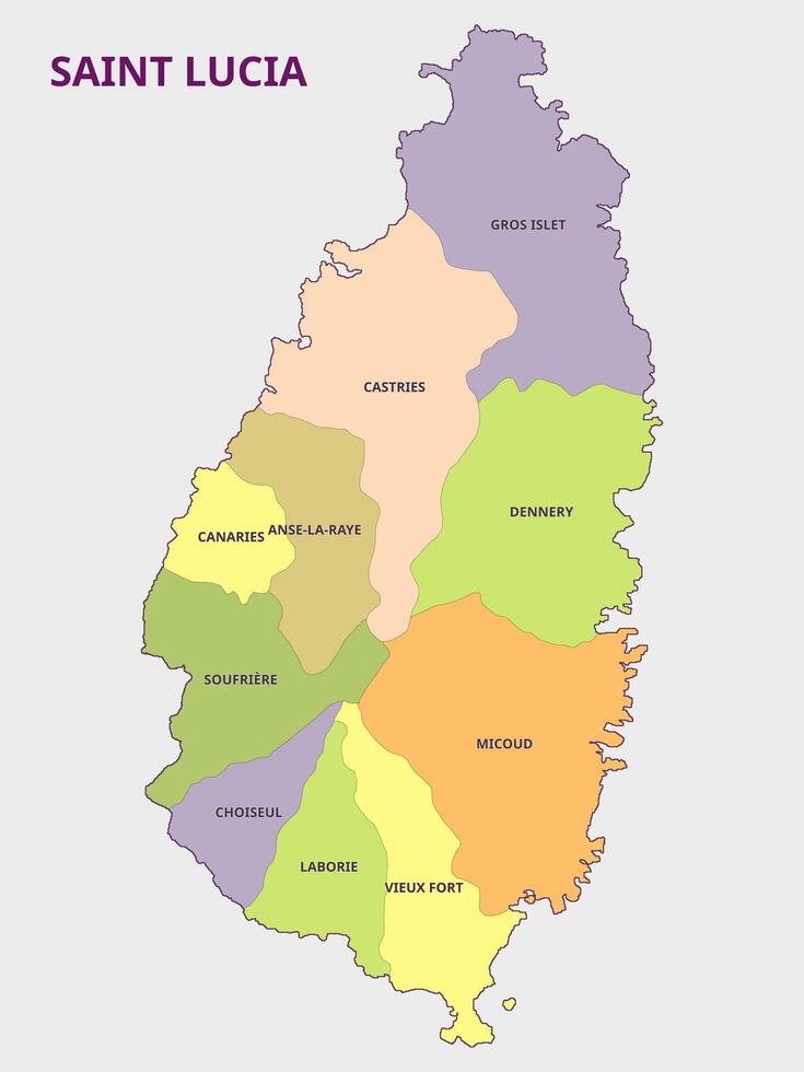 Map of Saint Lucia Showing Districts vector