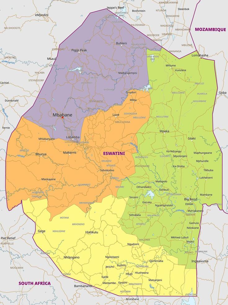 Detailed political map of Swaziland vector