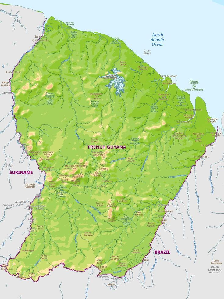 Physical map of French Guiana vector